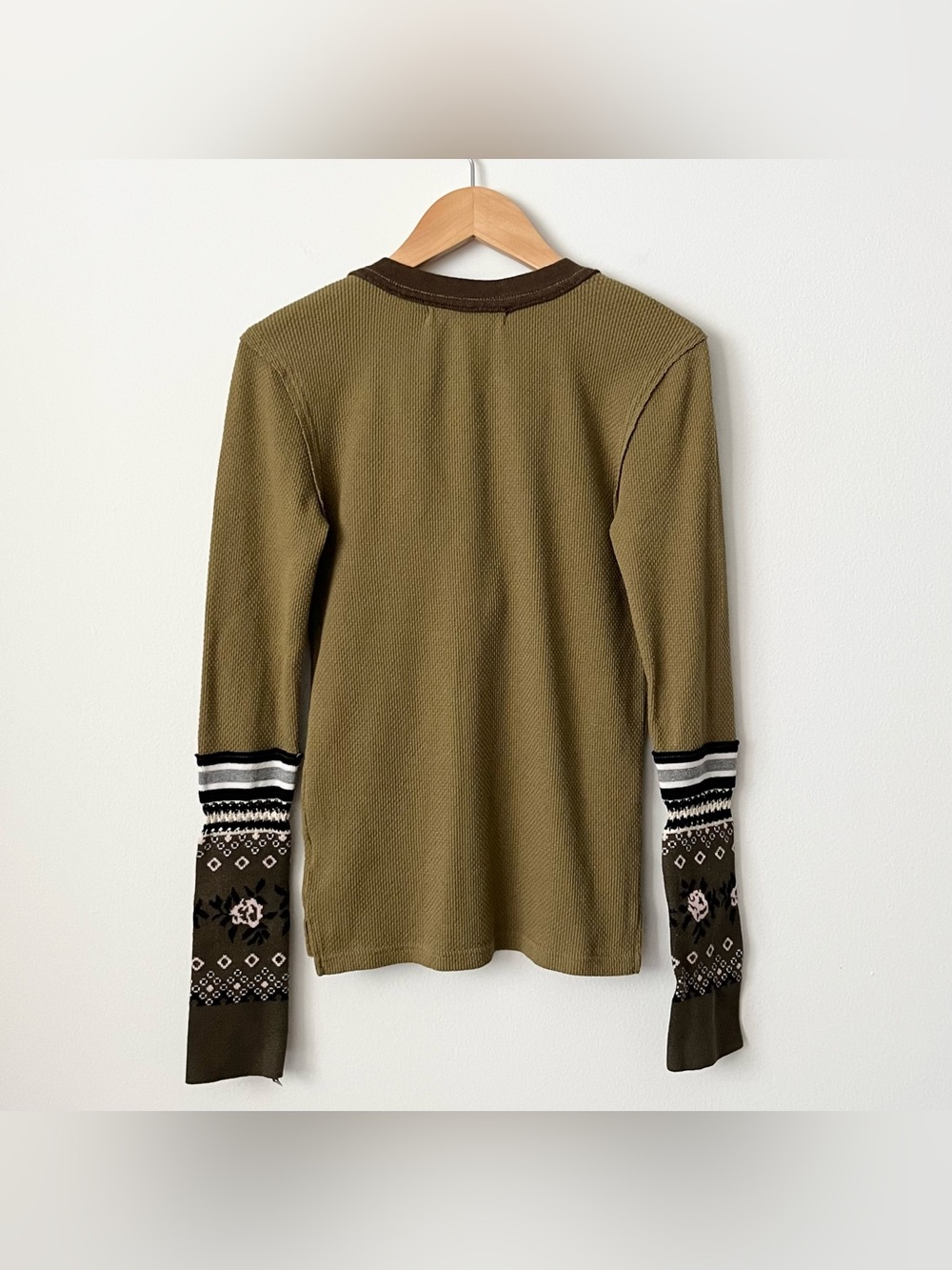 We The Free Women's Mikah Thermal Waffle Knit Top Knit Cuff Army Green XS Boho - Picture 3 of 10